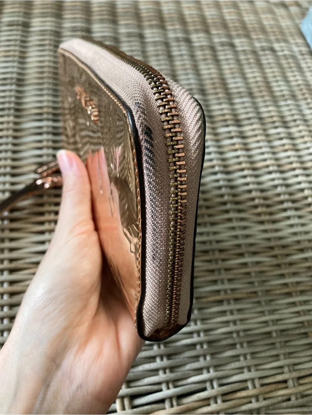 Michael Kors Metallic Rose Gold Embossed Wristlet Card Holder